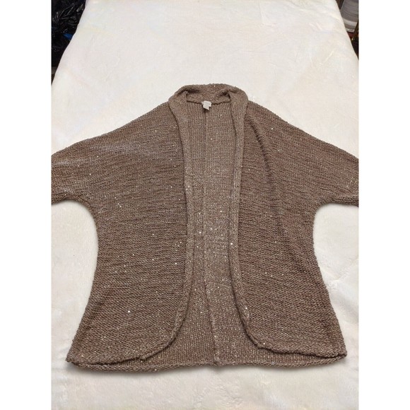 Chicos Womens Sweater Beige Sparkle Cardigan Open Front Short Sleeve Size S / M - Picture 1 of 10